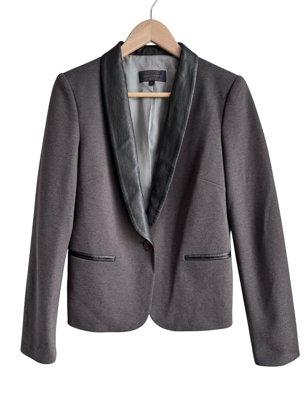 James Jeans Grey Ponte Tuxedo Blazer Womens M Single Button Tailored Modern EUC